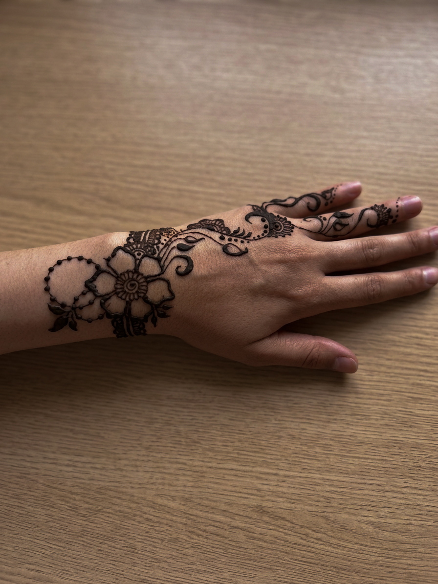 Elegant henna hand and wrist design