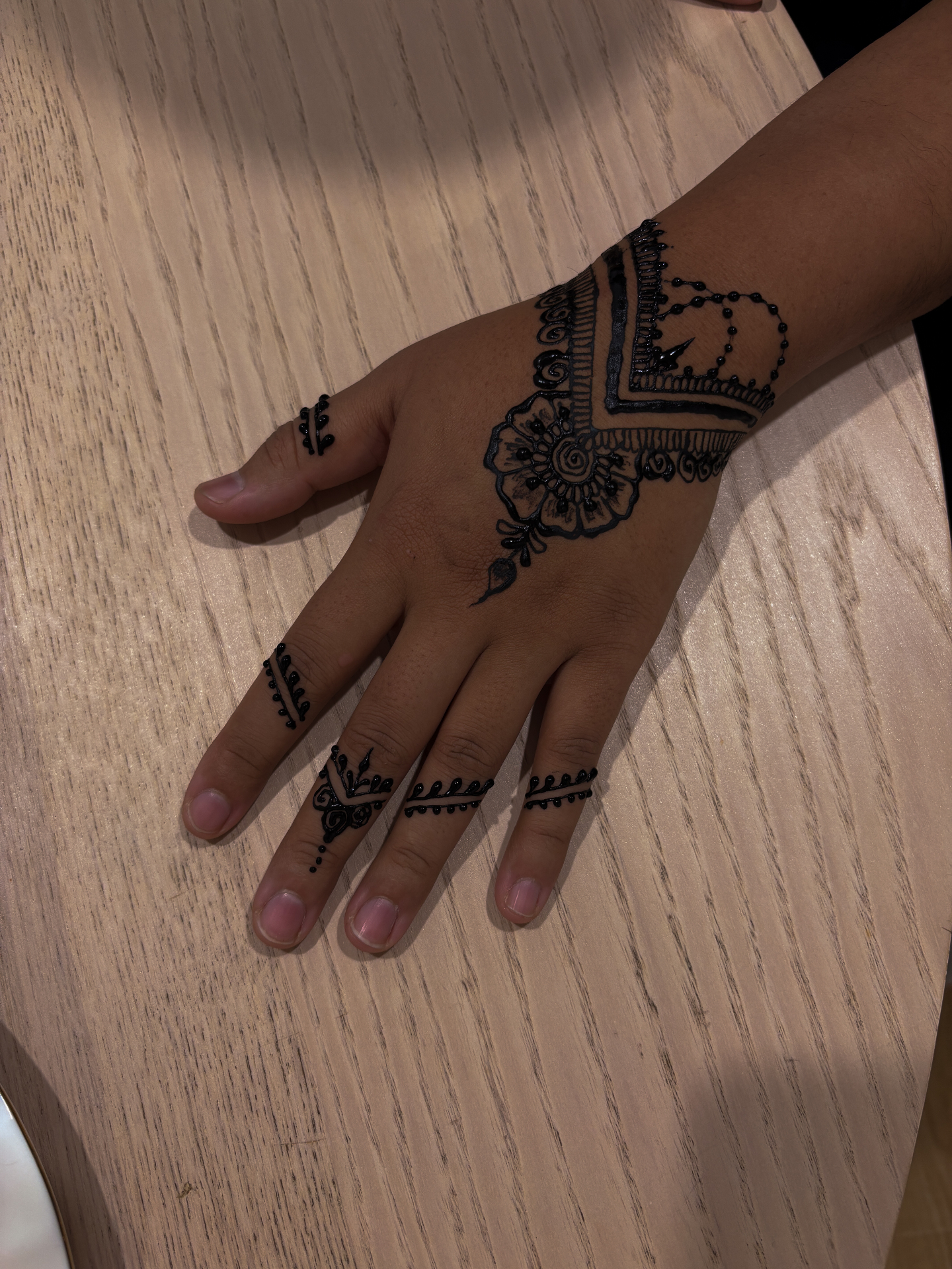 Detailed henna hand and finger design