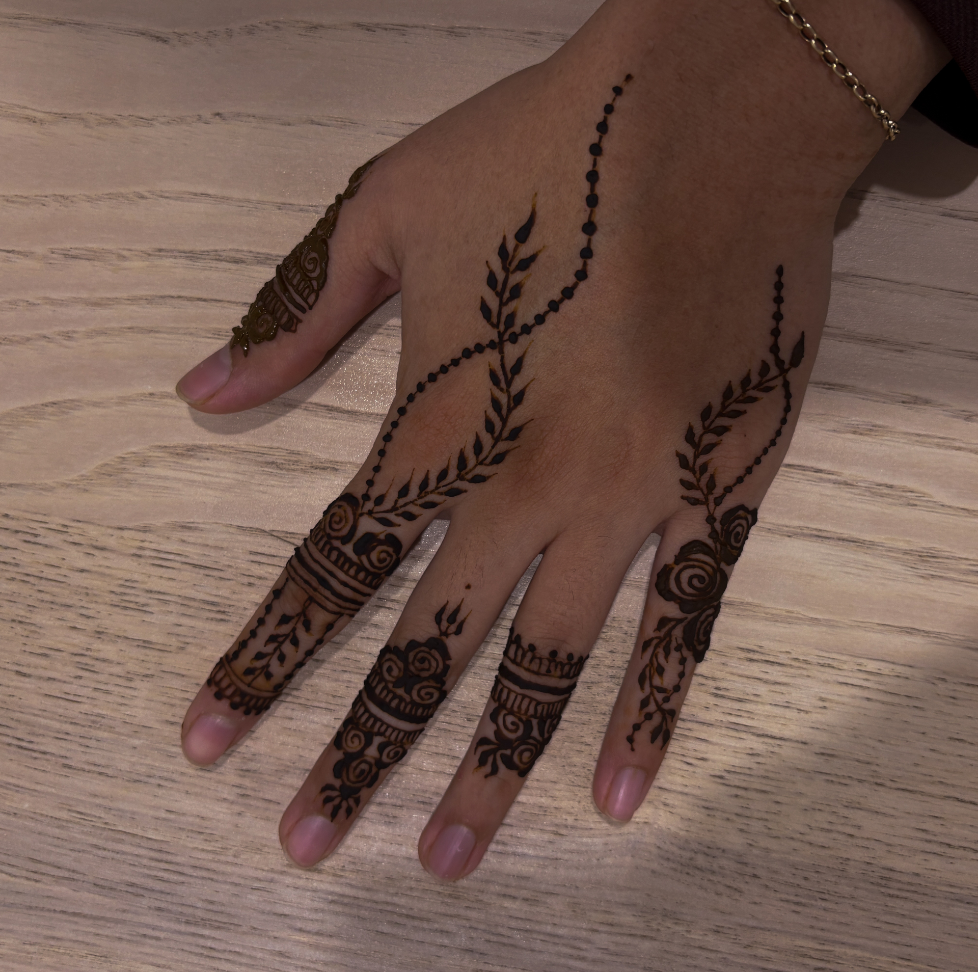 Vine and floral henna finger design